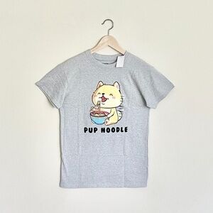 NEW Brisco Pup Noodles Shiba Inu Ramen Graphic Gray T Shirt Adult size Small